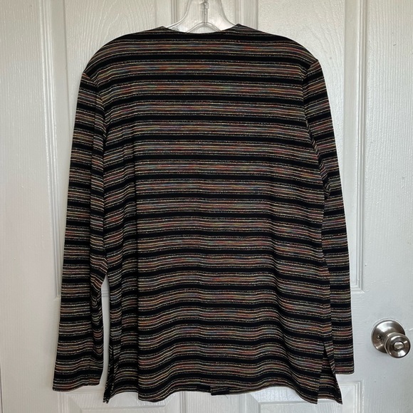 CHICOS DESIGN Striped Long Sleeve Button down Y2K Black Button Down Top | size 2 - Picture 9 of 10